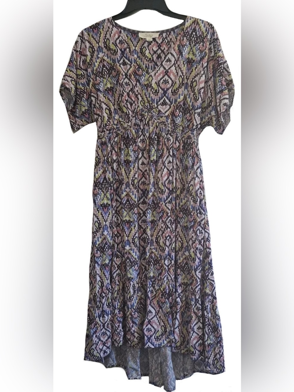NEW Plus Size Nurture Westbound Geometric Purple Ikat Smocked Midi Dress $99
